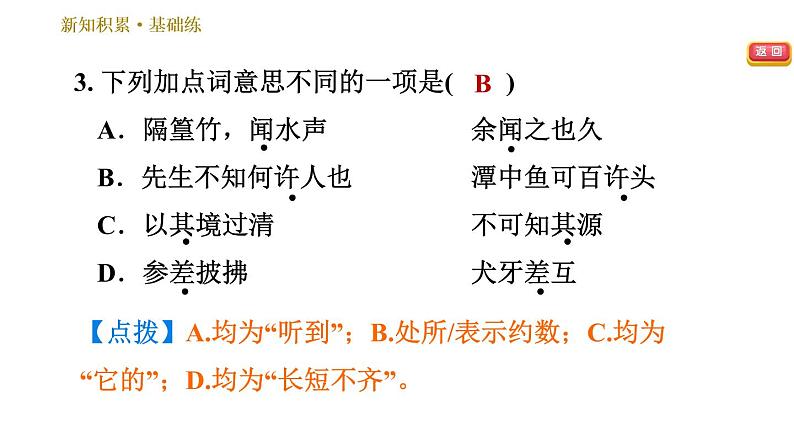 人教版八年级下册语文 第3单元 10 小石潭记 习题课件第7页