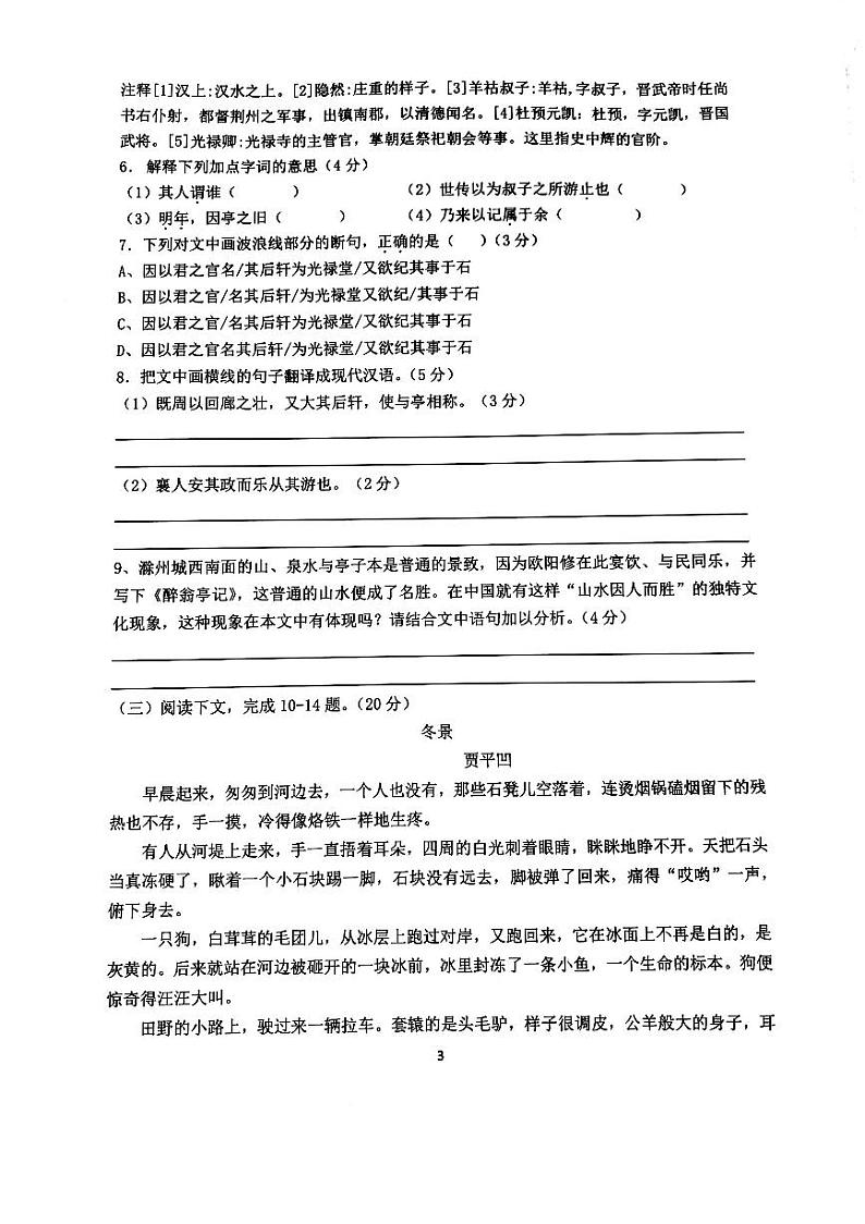 福建省漳州市六校联考2021届九年级上学期期中考试语文试题（pdf版）（含答案）第3页