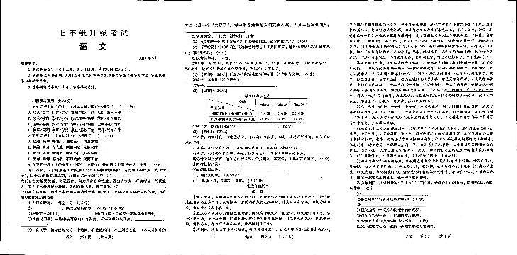 河南省濮阳南乐县2018-2019学年七年级下学期期末(升级)考试语文试题（扫描版，无答案）第1页