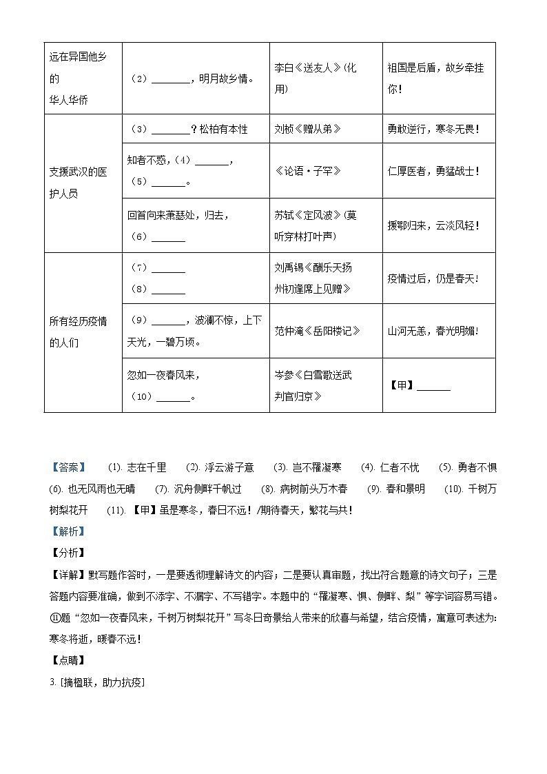 精品解析：2020年浙江省温州市龙湾区中考一模语文试题（解析版）第2页