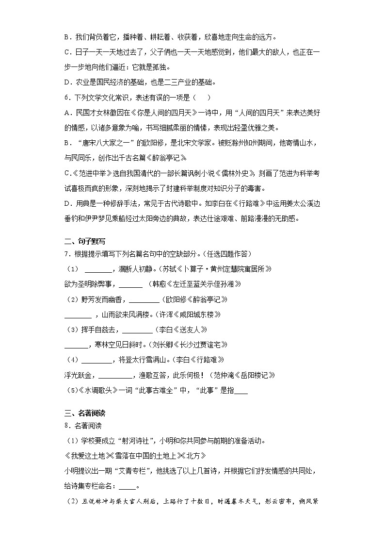 山东省潍坊市潍城区2020-2021学年九年级上学期期中语文试题(word版含答案)第2页