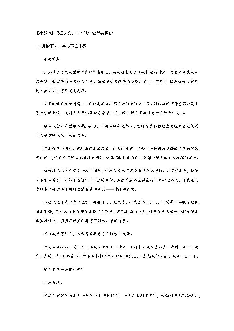 初中语文部编版七年级上册《猫》课前课中课后同步试题精编03