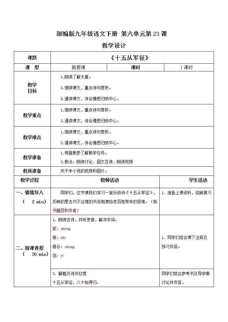 部编版初中语文九下《十五从军征》课件+教案+习题01