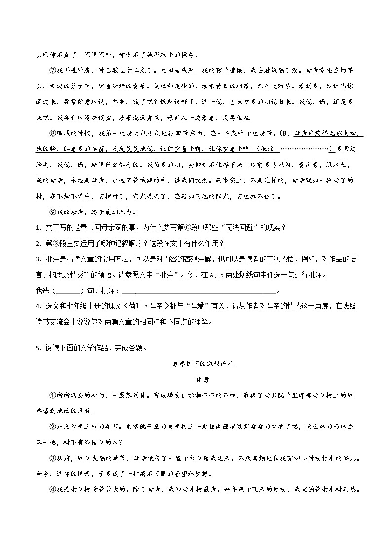 专题09：记叙文阅读-2021-2022学年七年级语文上学期期末专项复习（部编版）02