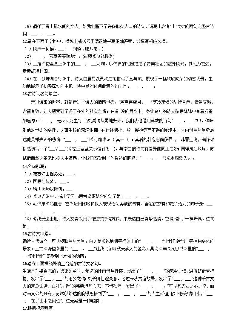 2021-2022学年中考语文一轮复习：专题四  名句名篇默写第3页