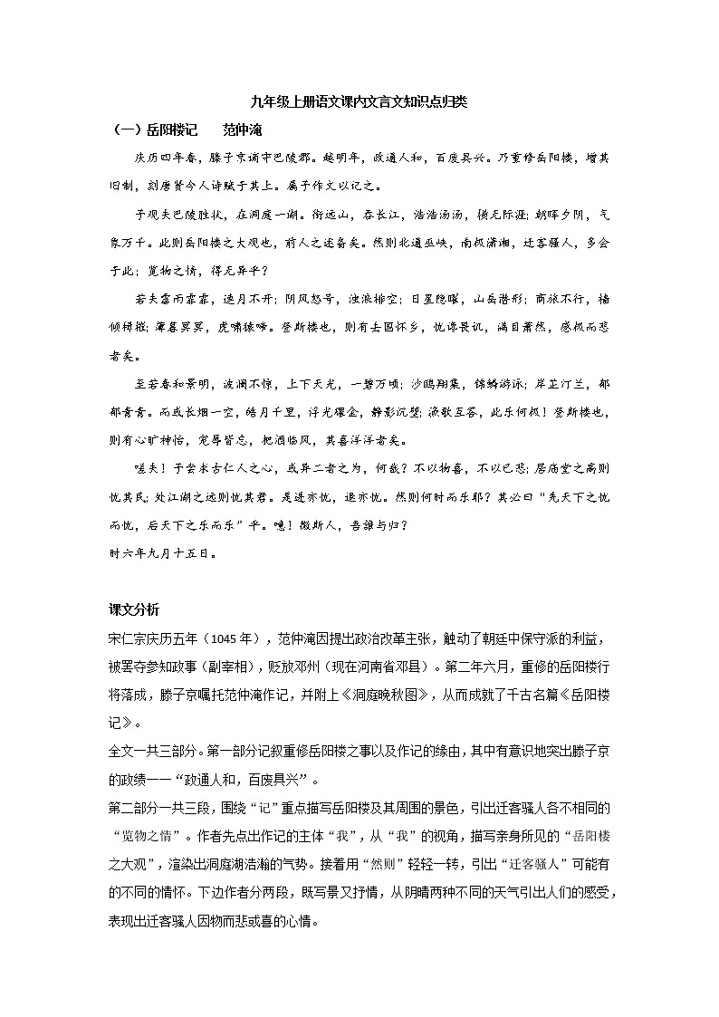 初中语文九年级上册文言文知识清单课件PPT第1页