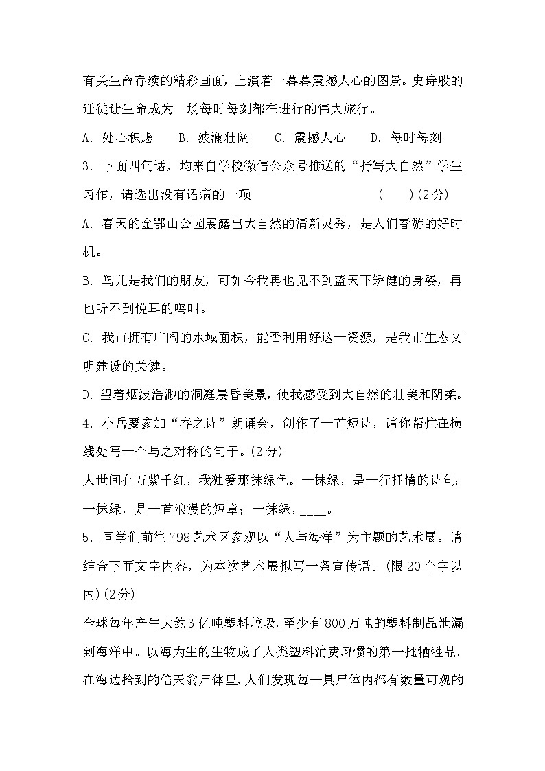 2021年安徽中考语文复习：综合训练（四）（含答案）第2页