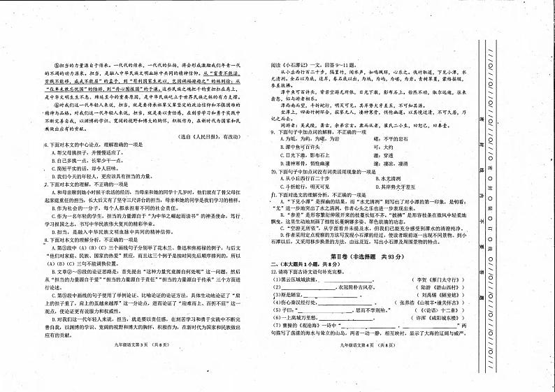 天津市南开区2020-2021学年下学期九年级模拟语文试卷（PDF版，无答案）第2页