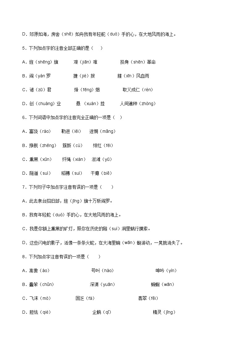 专题01：字音-2021-2022学年九年级语文上学期期末专项复习（部编版）第2页