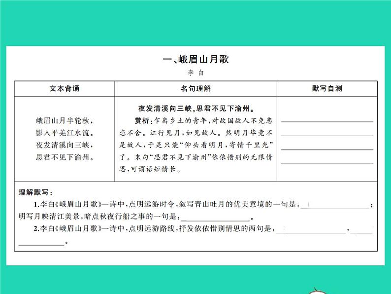 秋七年级语文上册课外古诗词诵读一习题课件新人教版02