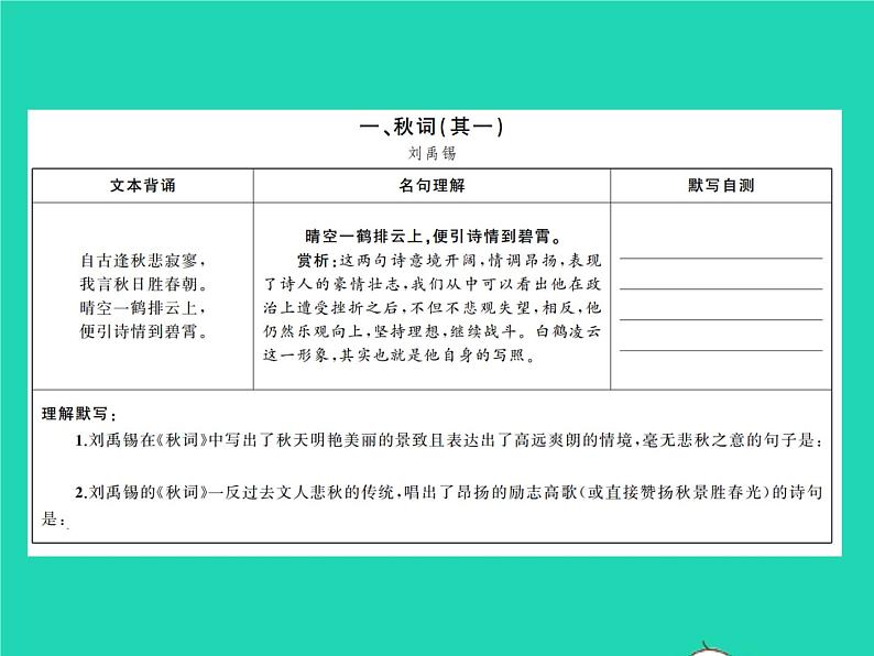 2021秋七年级语文上册课外古诗词诵读二习题课件新人教版第2页