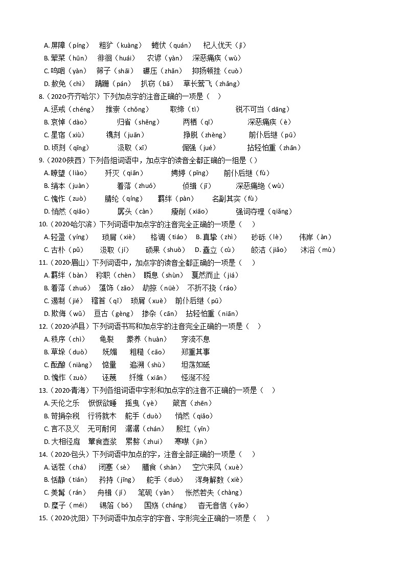 2022年中考语文一轮复习专项训练01：字音第2页