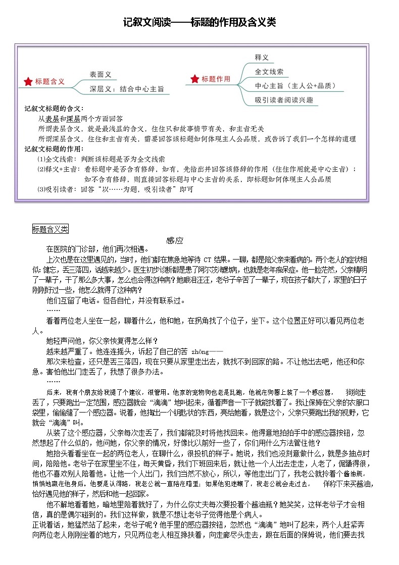 记叙文标题的作用及含义类教案第1页