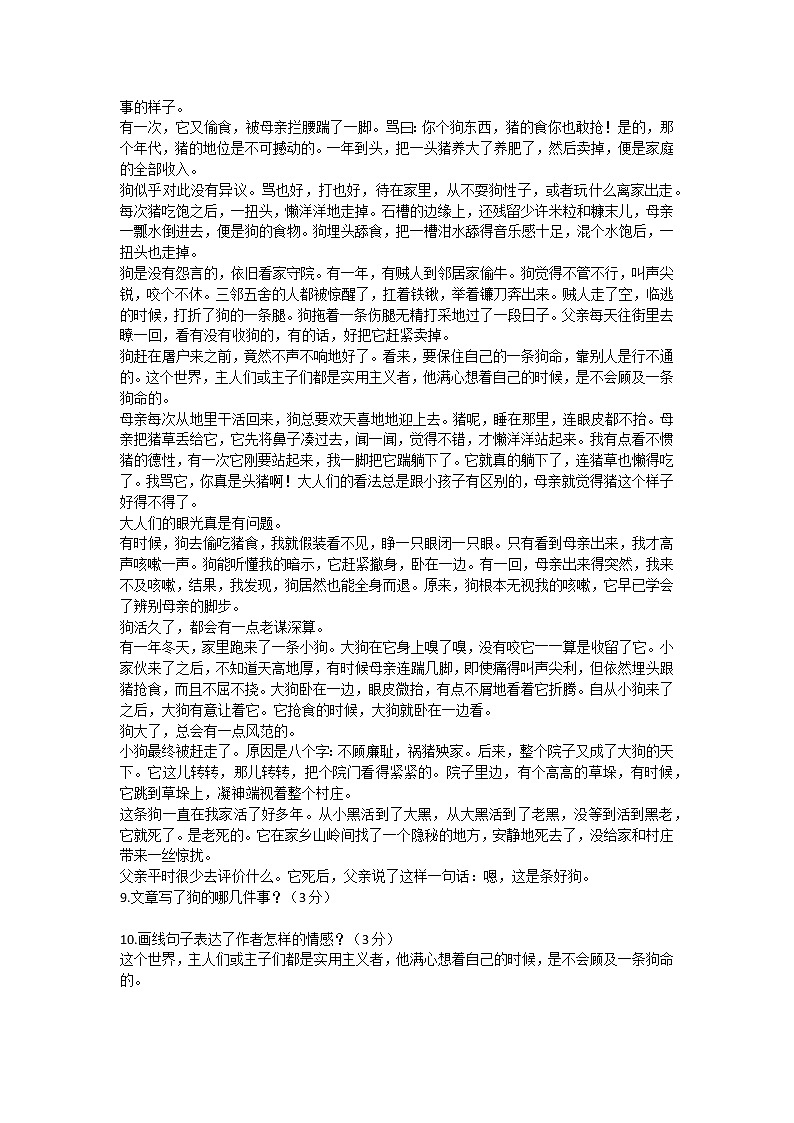 七年级上册语文期末试卷第3页