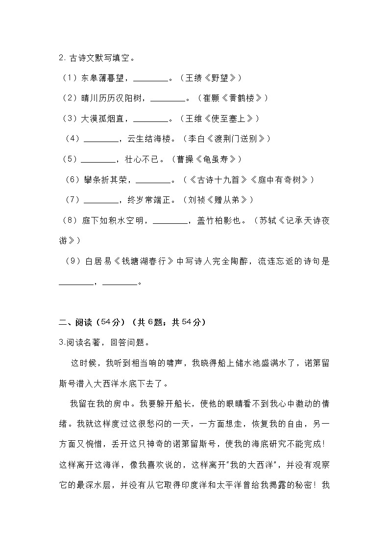 中考语文模拟试卷（九）第2页