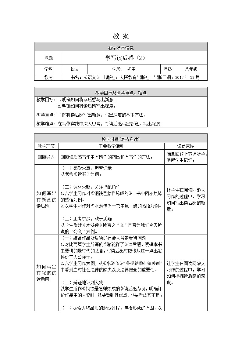 部编版八年级语文下册：第三单元《写作 学写读后感》（第二课时）（课件+教案+练习）01
