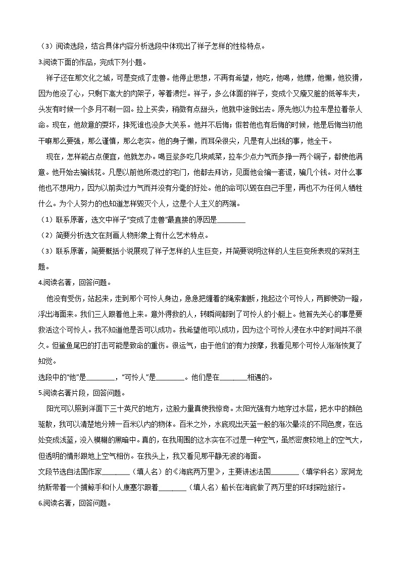 专题04  名著-2020-2021学年七年级语文下学期期末复习（部编版）02