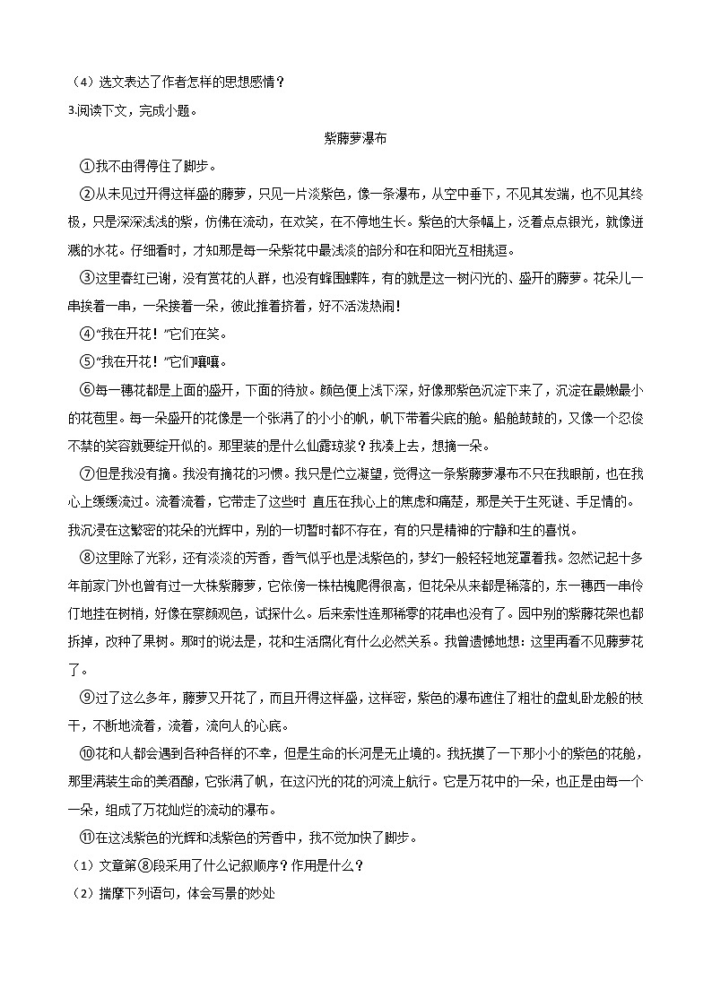 专题09  记叙文阅读-2020-2021学年七年级语文下学期期末复习（部编版）第3页