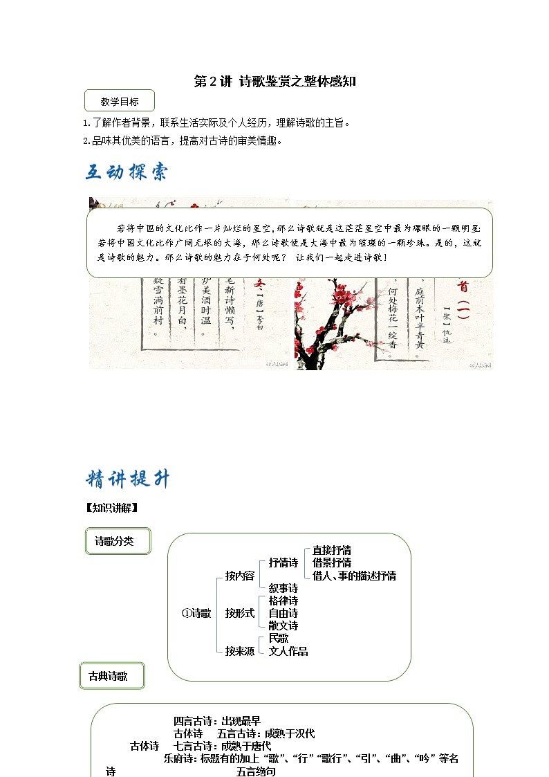 2021年暑假七年级语文衔接拔高（课件、教案、学案、练习）第2讲诗歌鉴赏之整体感知01