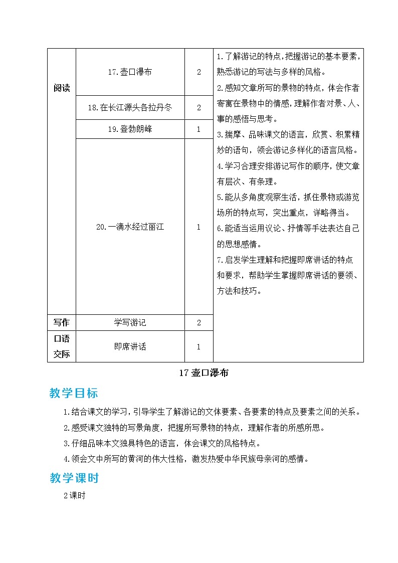 17 壶口瀑布 教案第2页