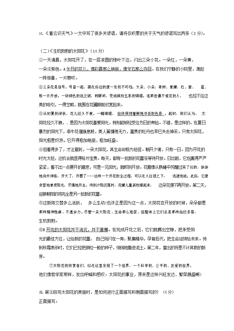 人教部编版七年级语文上册第一学期期末联考综合检测试题测试卷 (185)第3页