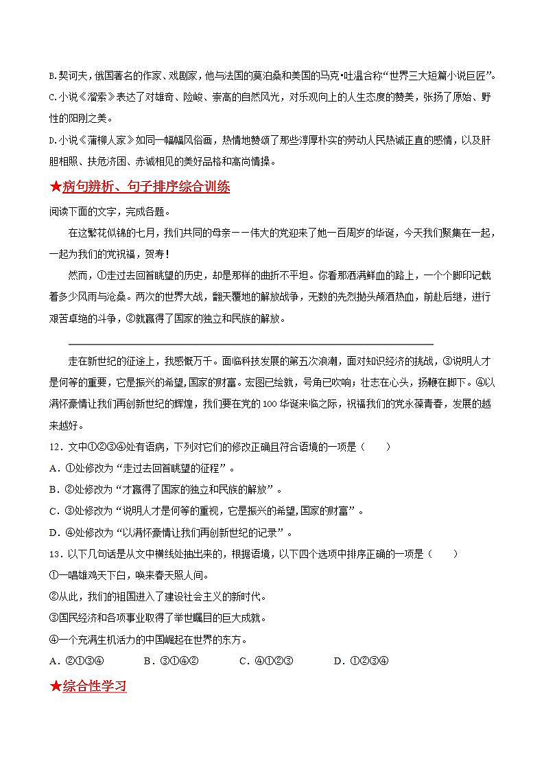 第二单元 2021-2022学年九年级语文下册基础知识专项复习（部编版）第3页