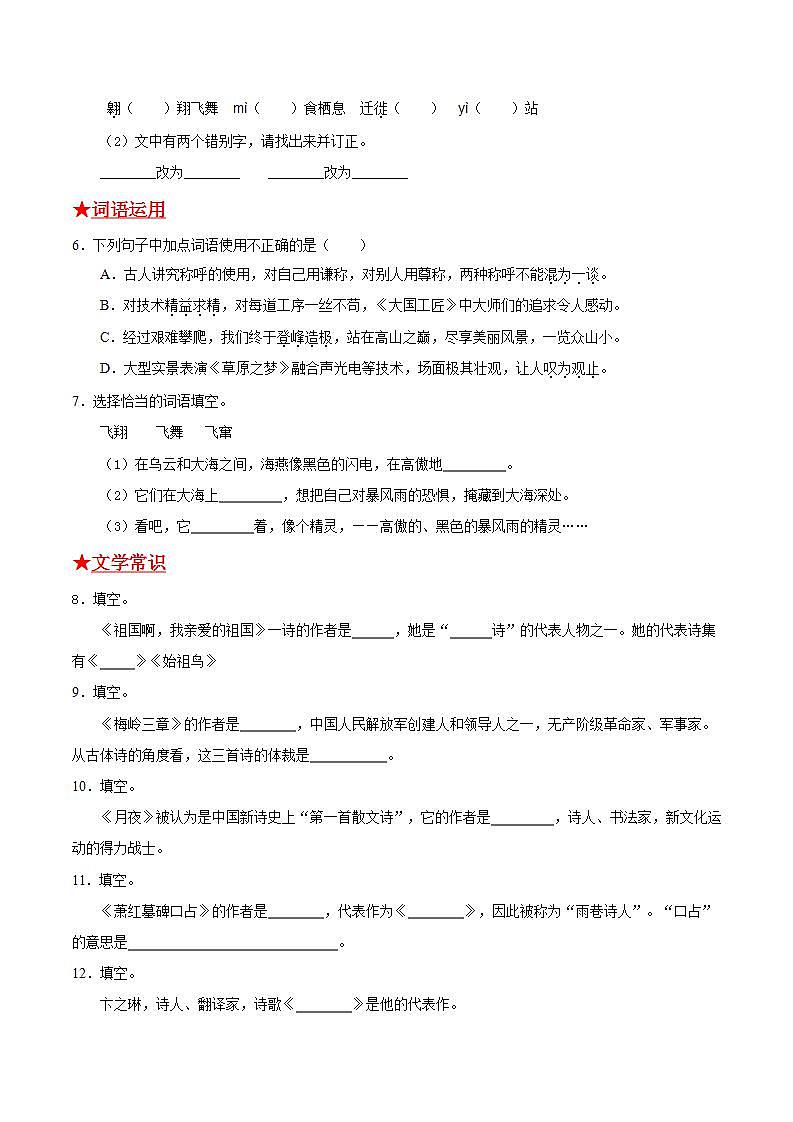 第一单元 2021-2022学年九年级语文下册基础知识专项复习（部编版）第2页