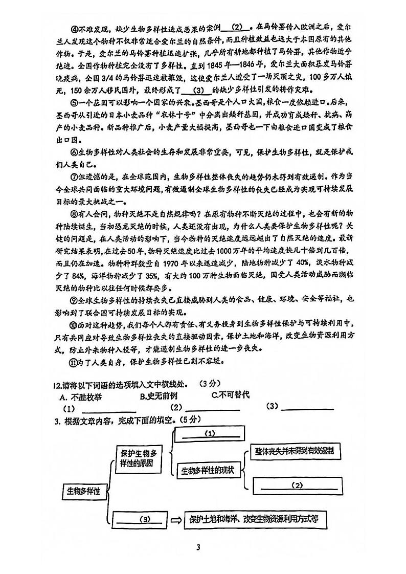 2022届嘉定区中考语文一模（缺答案）练习题03