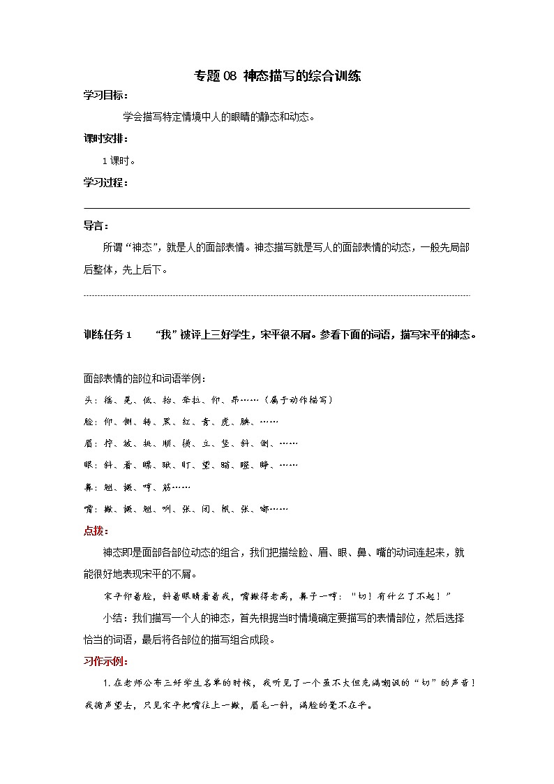 神态描写的综合训练（教案）01