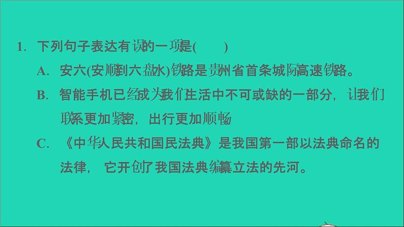 中考语文积累与运用第32课时蹭辨析与修改课后练本课件02
