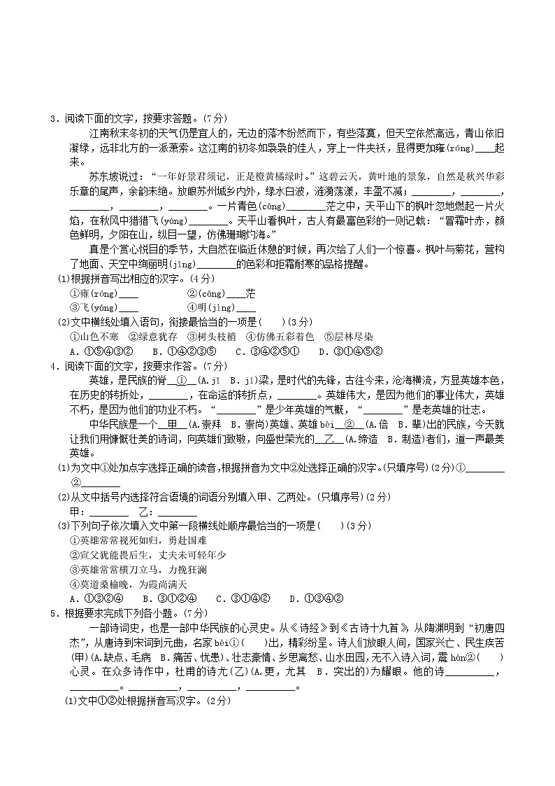 中考语文阶段测本第二轮基础知识专题卷第3页