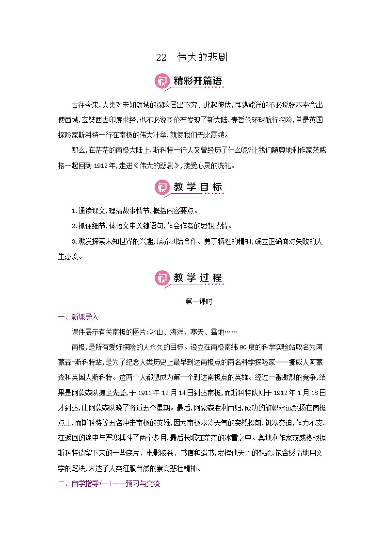 22《伟大的悲剧》第一课时 名师教案01