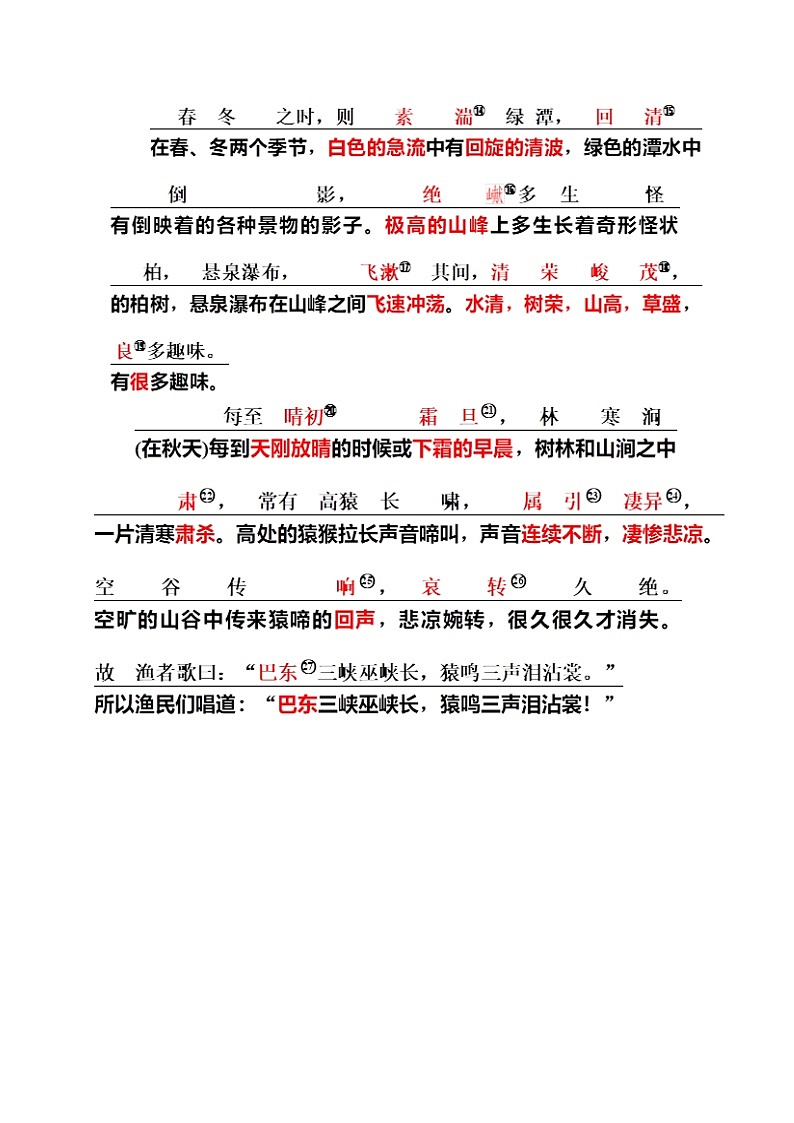 05 八上《三峡》-2022年中考语文21篇文言文记诵必背（解析版）第3页