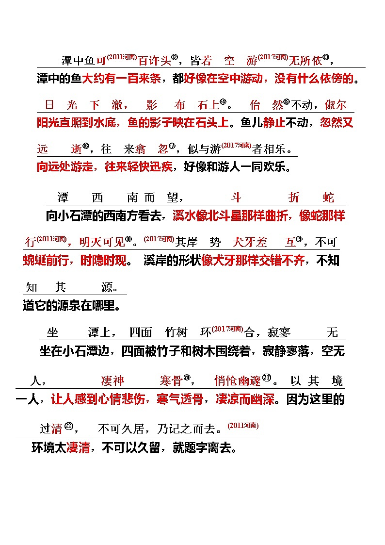 11 八下《小石潭记》-2022年中考语文21篇文言文记诵必背（解析版）第3页
