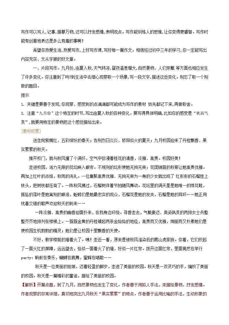 第17讲 写作专题（一）-【暑假辅导班】2021年新七年级语文暑假精品课程（解析版）第2页