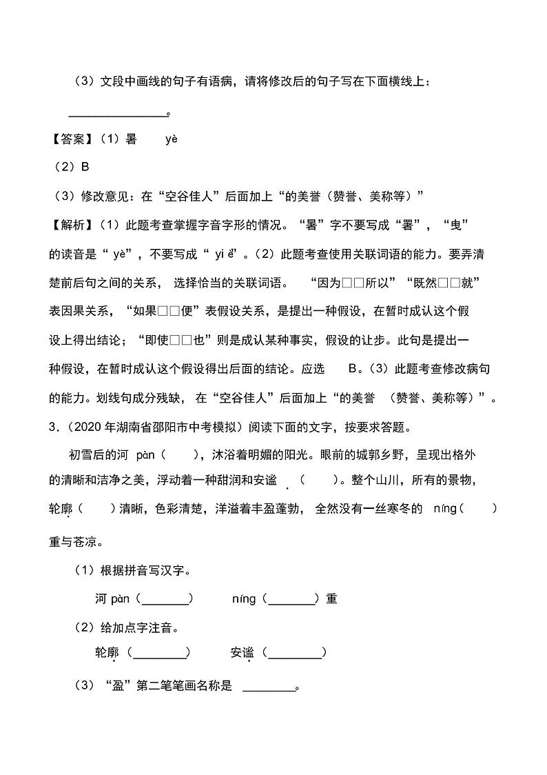 2022届中考语文总复习考点一遍过含解析答案：考点3第3页