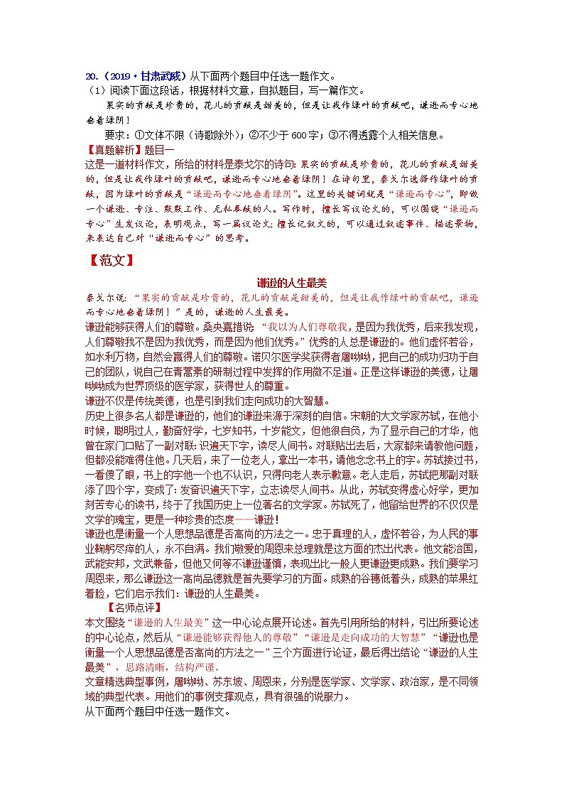 专题二十 材料作文第1页