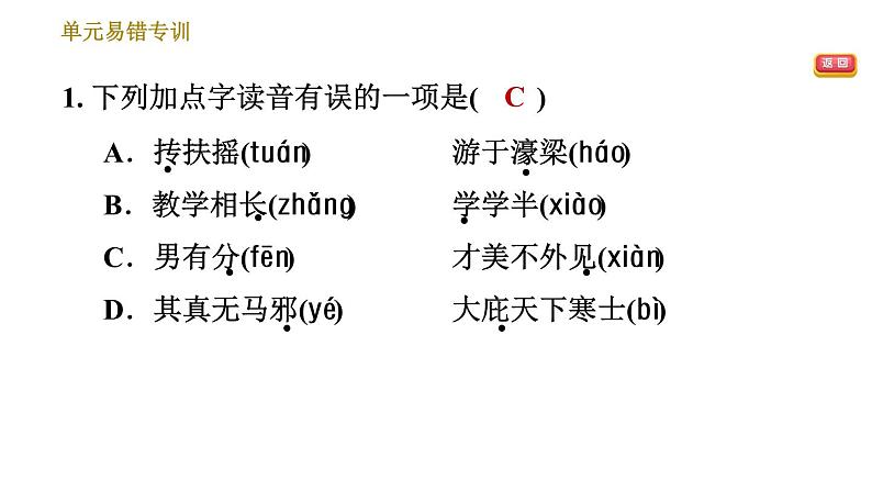 人教版八年级下册语文 第6单元 单元易错专训 习题课件第3页