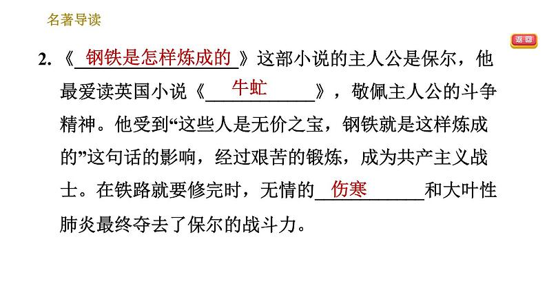 人教版八年级下册语文 第6单元 名著导读 《钢铁是怎样炼成的》摘抄和做笔记 习题课件第4页
