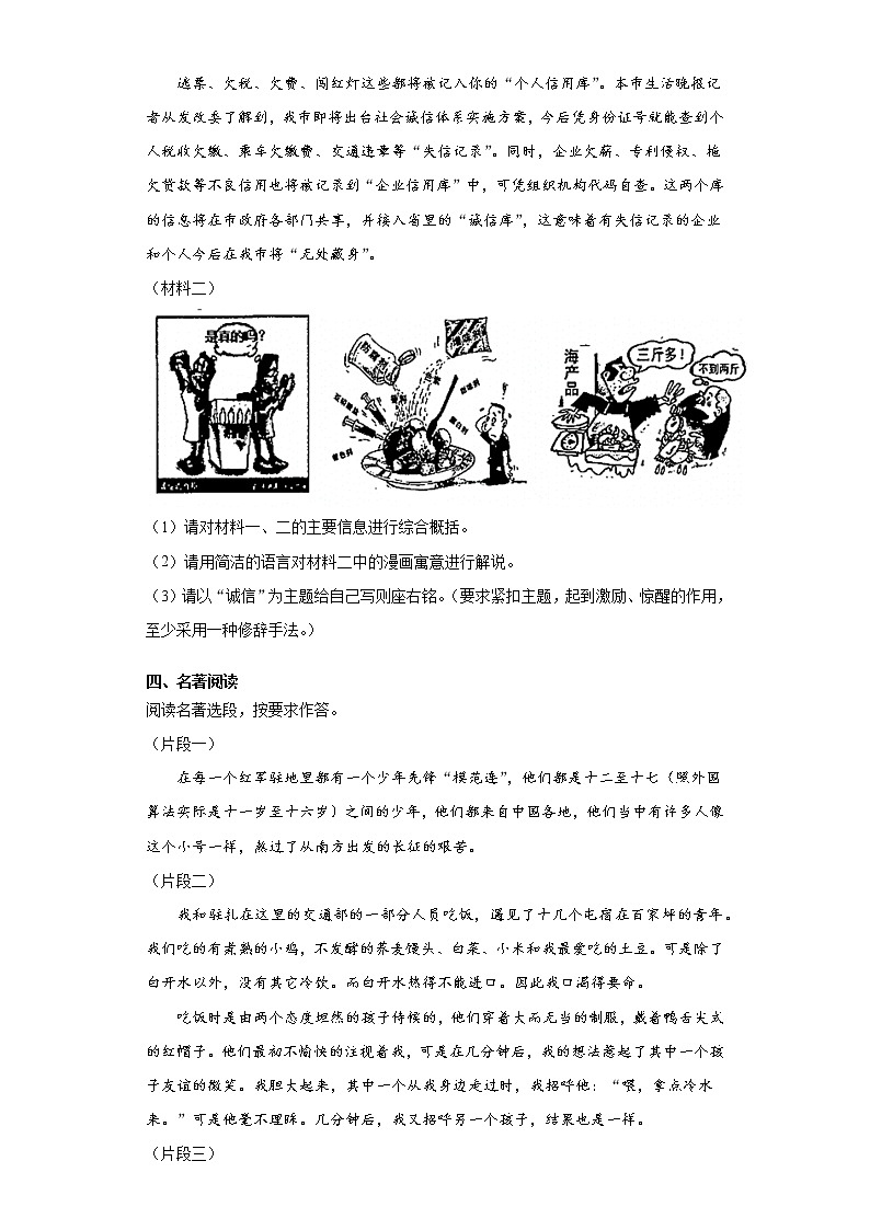 2020-2021学年云南省曲靖市八年级上学期期末语文试题（含答案与解析）03