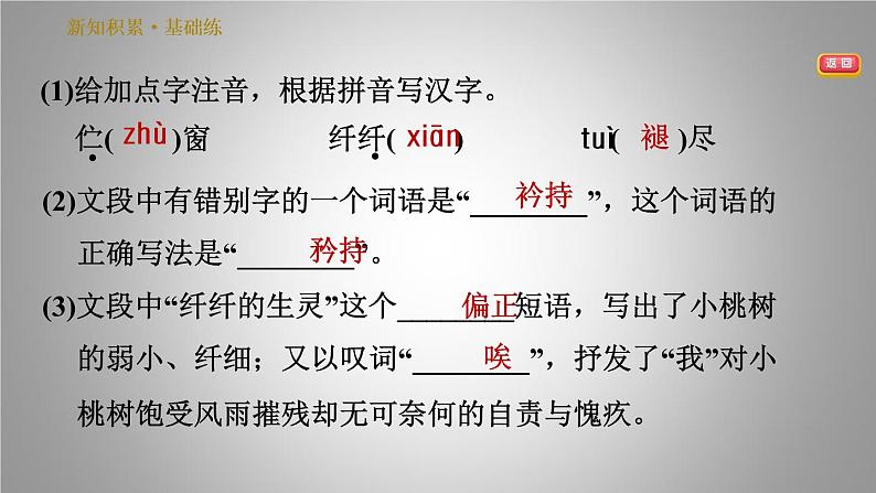 人教版七年级下册语文 第5单元 19. 一颗小桃树 习题课件第5页