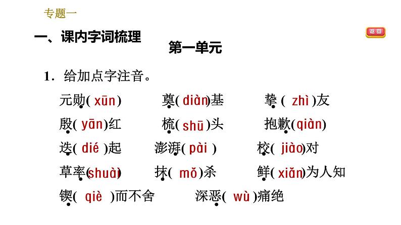 人教版七年级下册语文 期末专题训练 1.专题一 基础知识积累 习题课件第3页