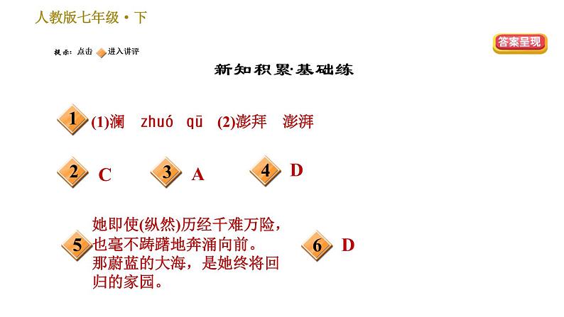 人教版七年级下册语文 第2单元 5　黄河颂 习题课件第2页