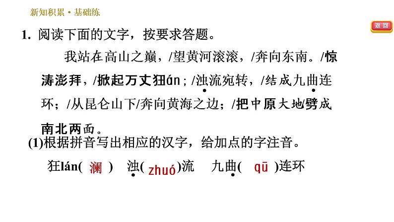 人教版七年级下册语文 第2单元 5　黄河颂 习题课件第4页