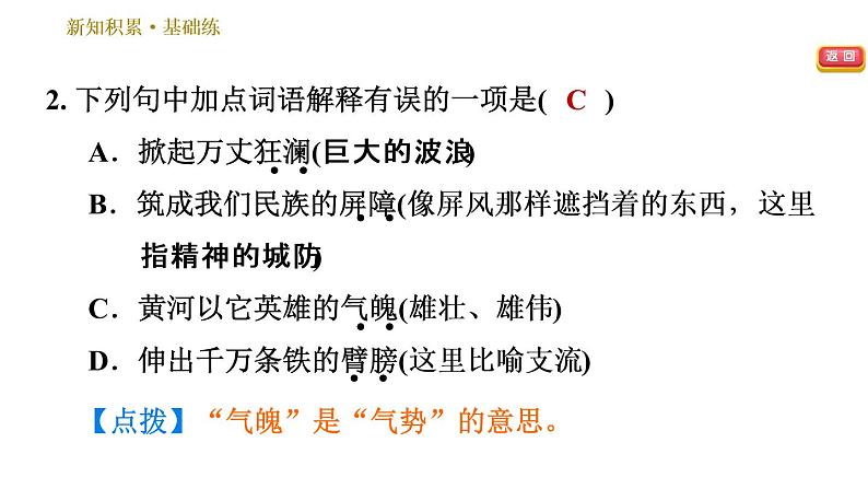 人教版七年级下册语文 第2单元 5　黄河颂 习题课件第6页