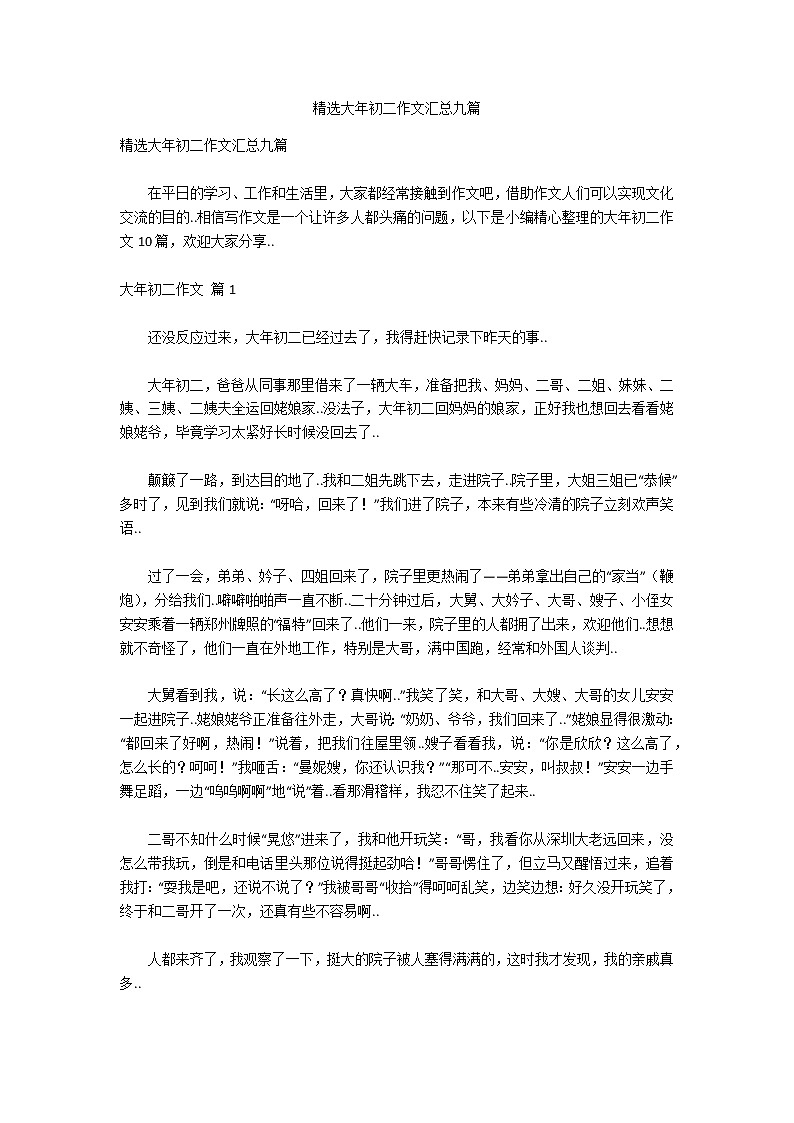 精选大年初二作文汇总九篇第1页