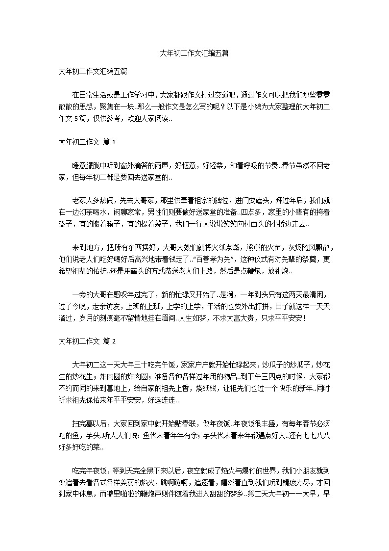 大年初二作文汇编五篇01
