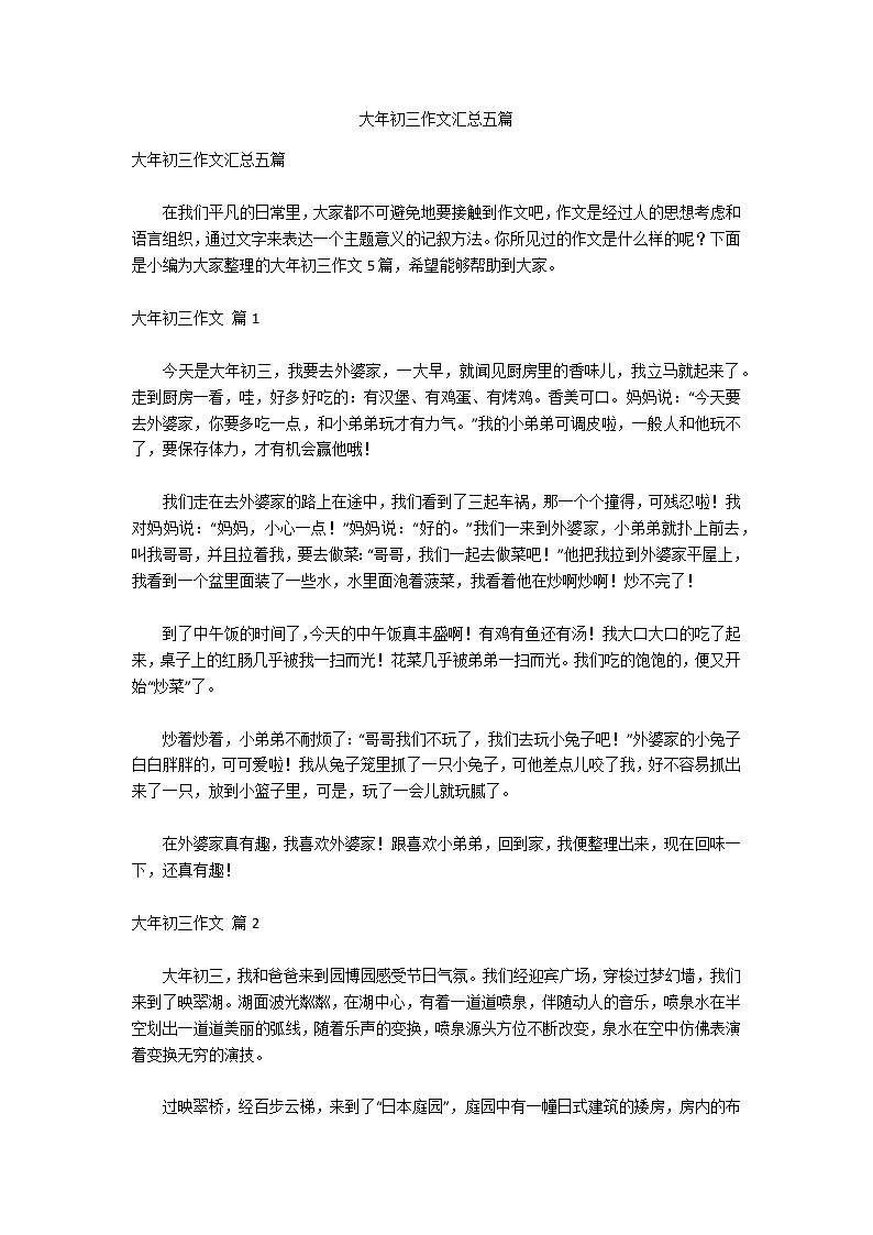 大年初三作文汇总五篇01