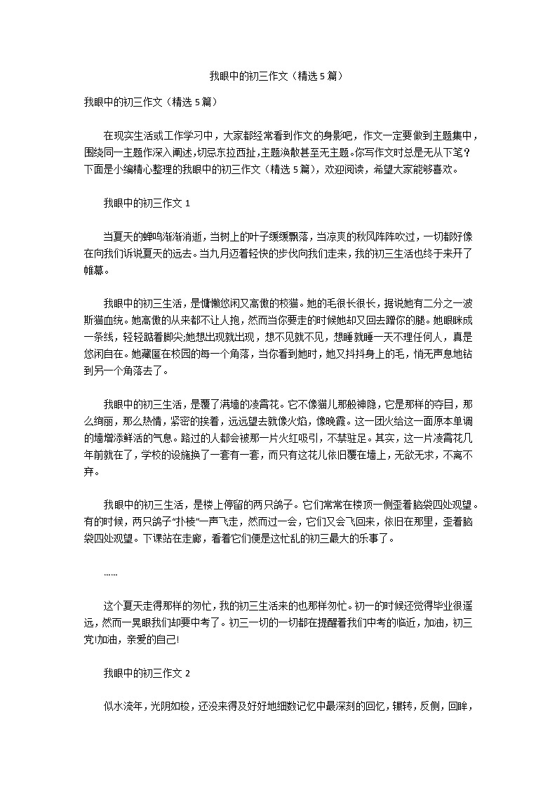 我眼中的初三作文（精选5篇）第1页