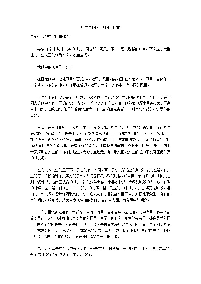 中学生我眼中的风景作文第1页
